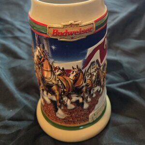 BUDWEISER Stoneware Raised Relief Clydesdale Horses Collectible Beer Stein